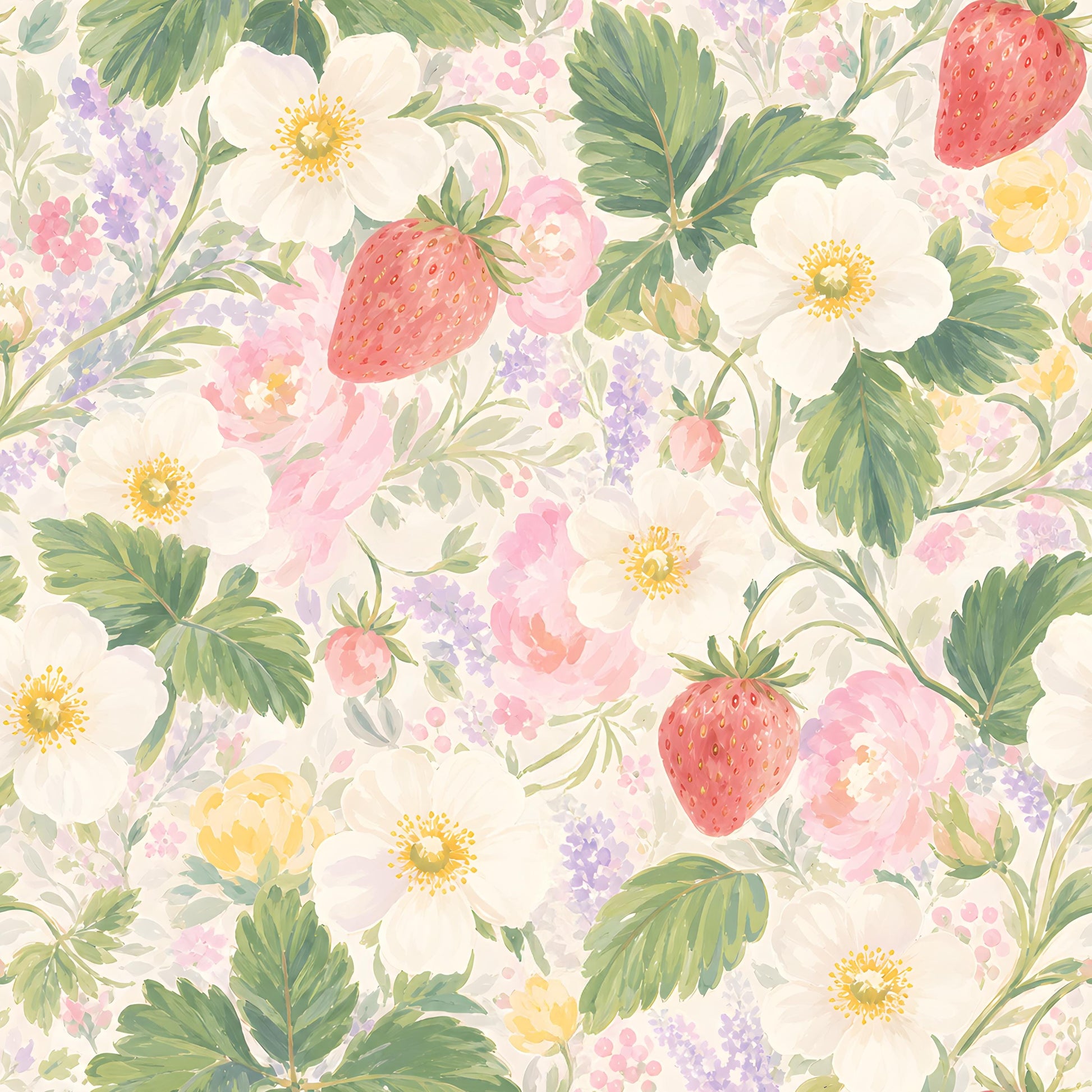 Strawberries and Floral Fabric - Shop now at American Fabric Prints