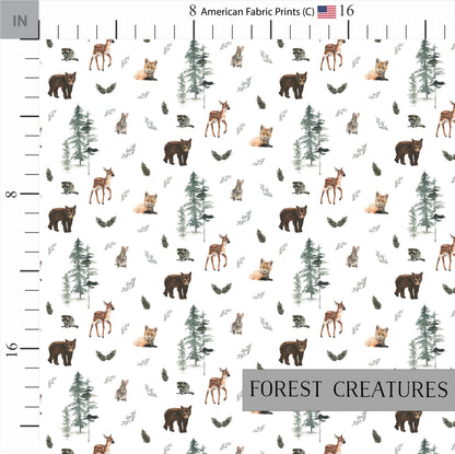 Woodland Animals Fabric featuring Bears, Deers, Foxes, Raccoons, and Rabbits. Made in the USA. Shop now at American Fabric Prints.