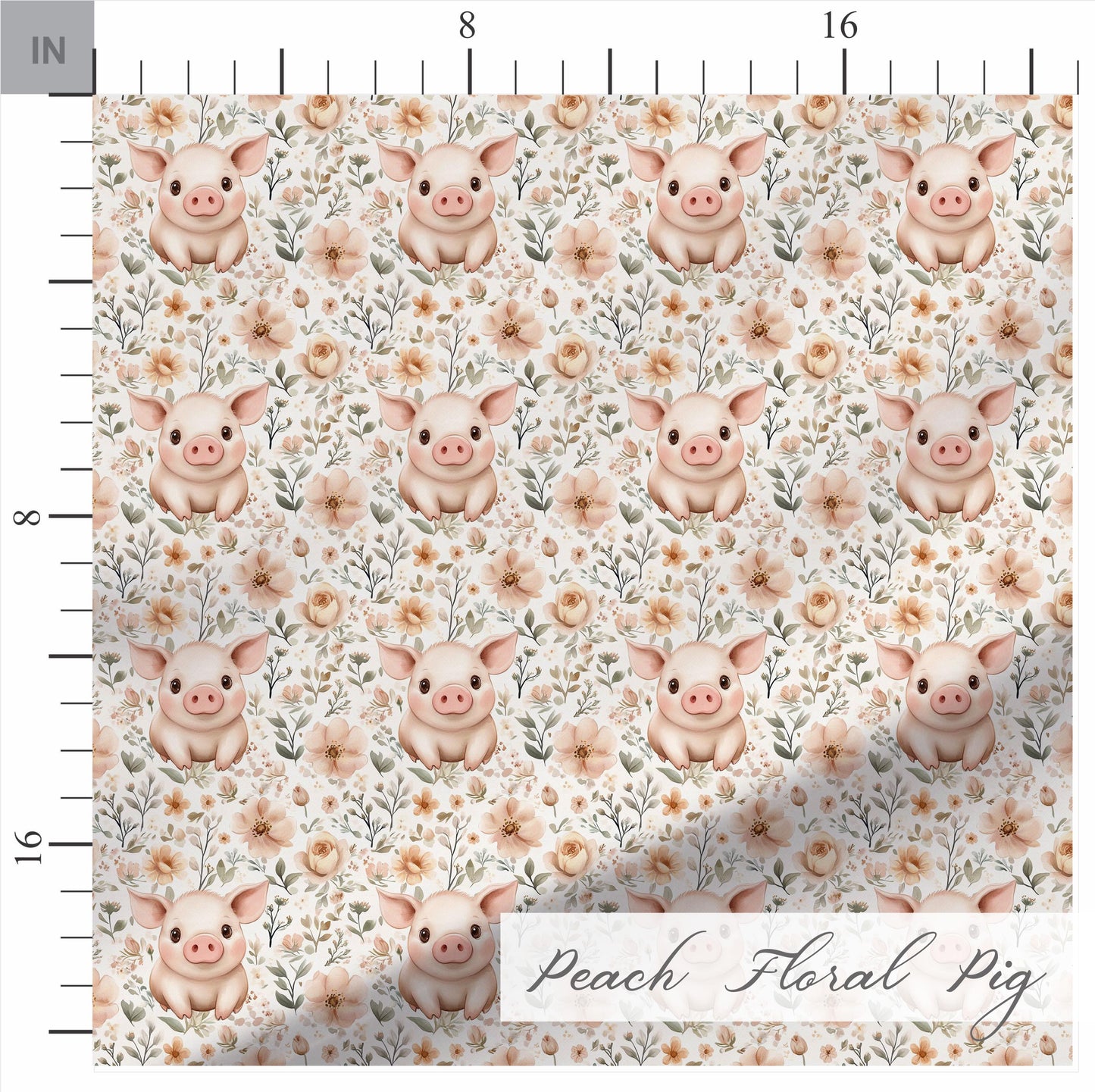 Peach Floral Pig Quilt Fabric. Shop now at American Fabric Prints. Made in the USA!