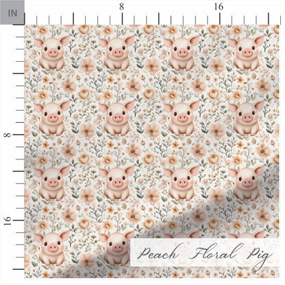 Peach Floral Pig Quilt Fabric. Shop now at American Fabric Prints. Made in the USA!
