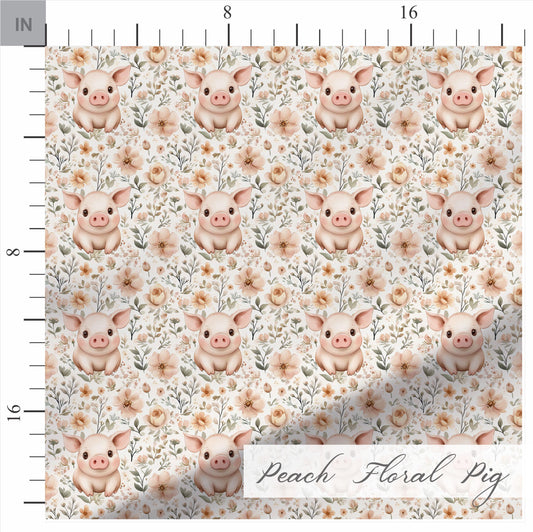 Peach Floral Pig Quilt Fabric. Shop now at American Fabric Prints. Made in the USA!
