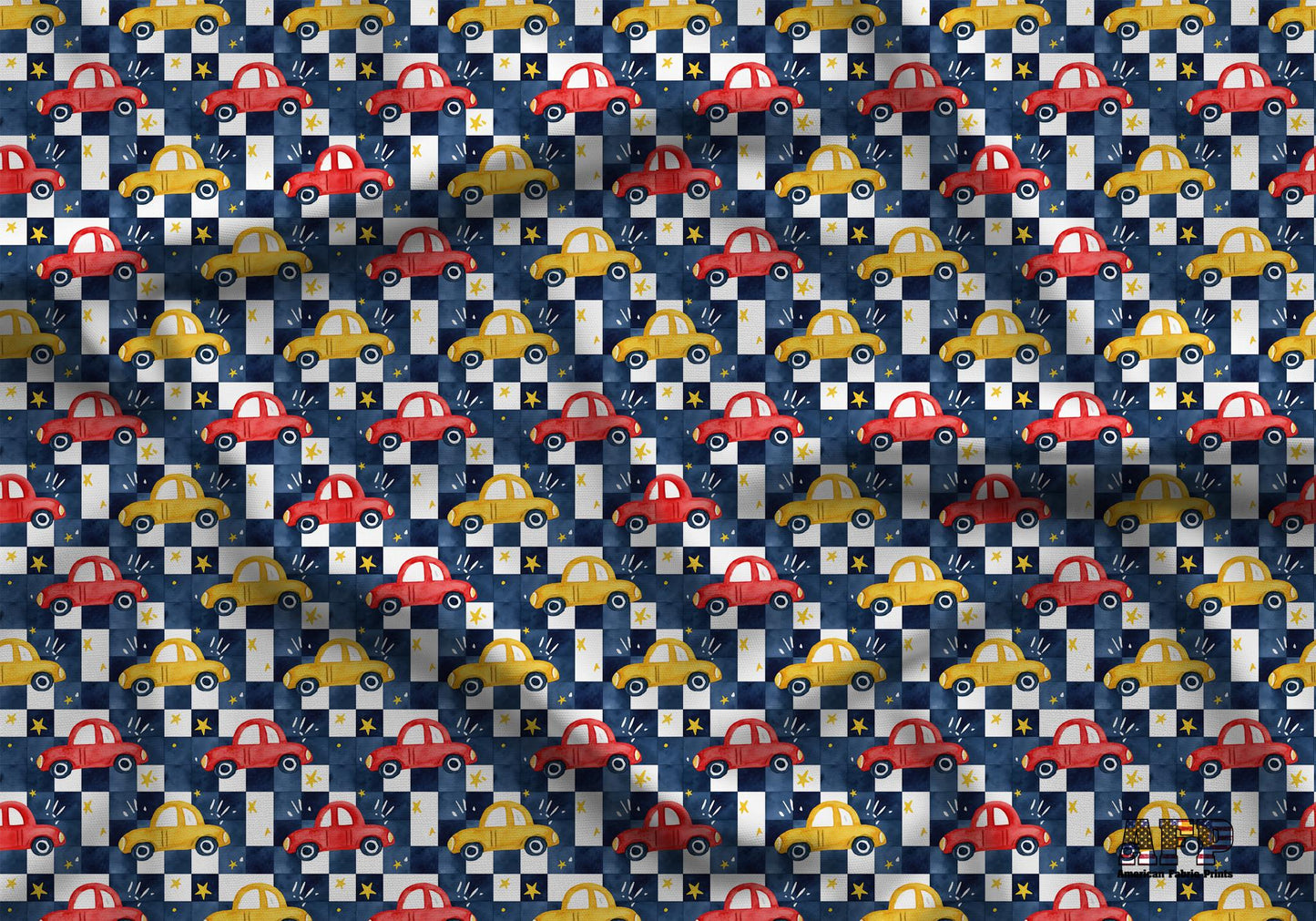 Checkered+Cars Fabric - Shop now at American Fabric Prints