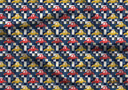 Checkered+Cars Fabric - Shop now at American Fabric Prints
