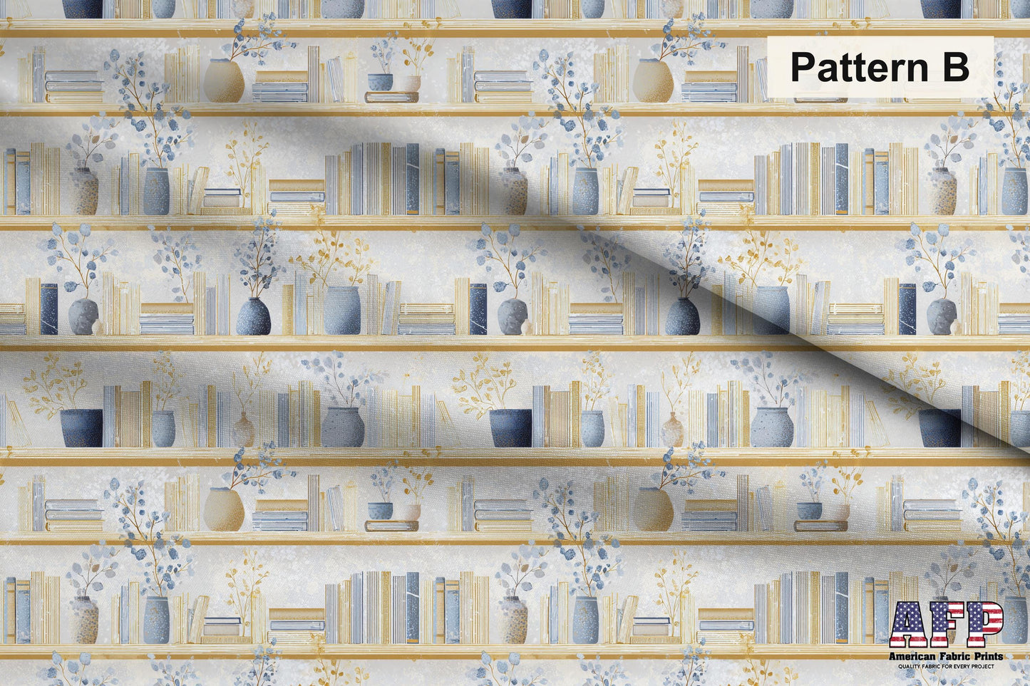 Blue+Cream Book Shelves Fabric Bundle Set - Shop now at American Fabric Prints