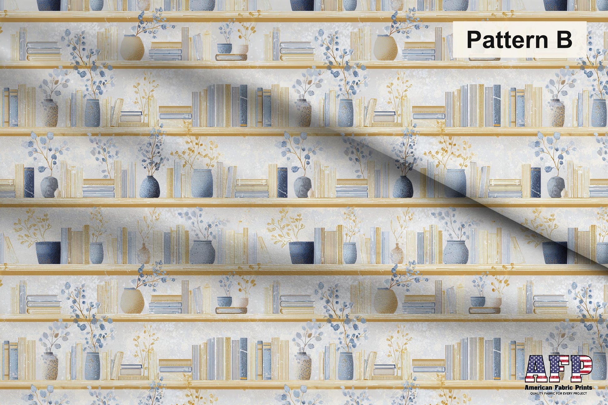 Blue+Cream Book Shelves Fabric Bundle Set - Shop now at American Fabric Prints