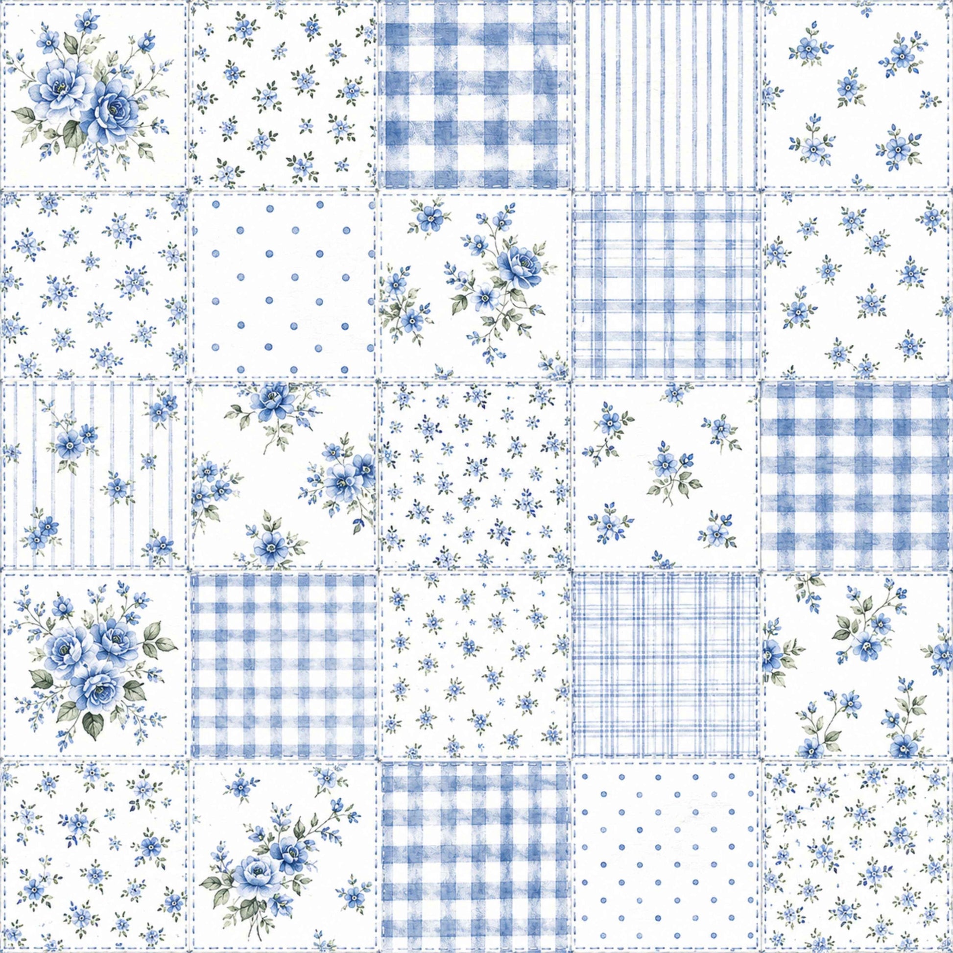 Blue Patchwork Fabric - Shop now at American Fabric Prints