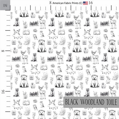 Black and White Woodland Toile Fabric. Shop now at American Fabric Prints.
