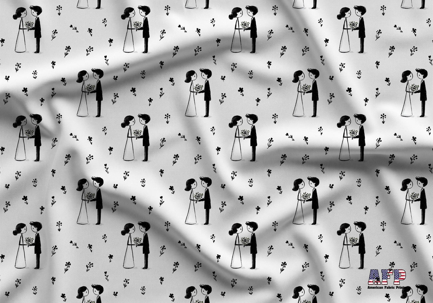 Bride and Groom Ink Wedding Fabric - Shop now at American Fabric Prints