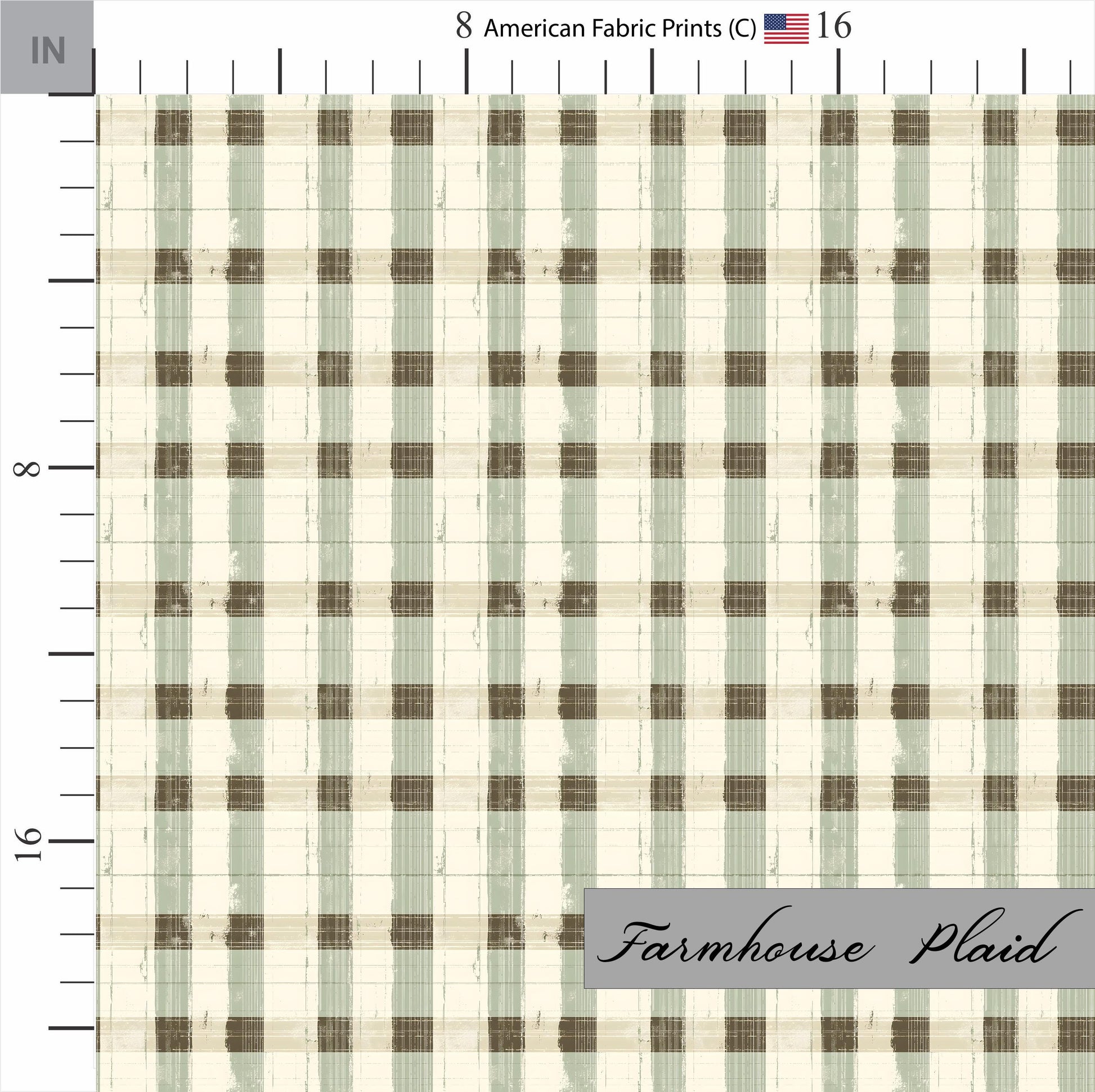 Farmhouse plaid fabric. Cream and sage green stripes. Shop now at American Fabric Prints.