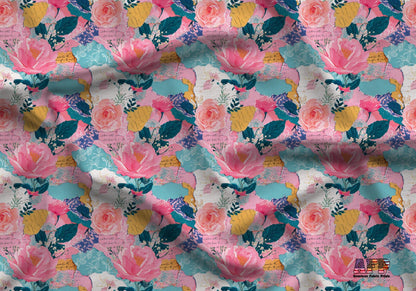 Boho Collage Floral+Letters Fabric - Shop now at American Fabric Prints
