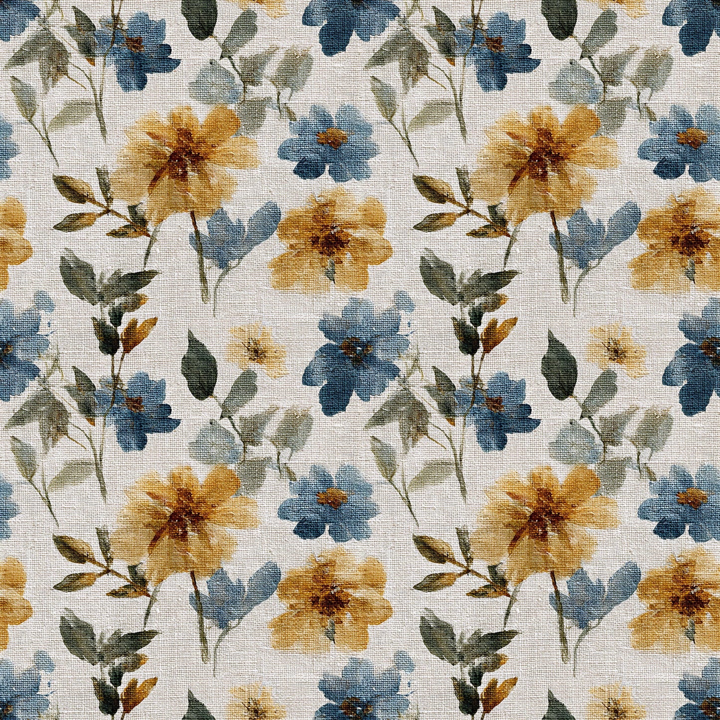 Blue and Orange Floral Fabric - Shop now at American Fabric Prints