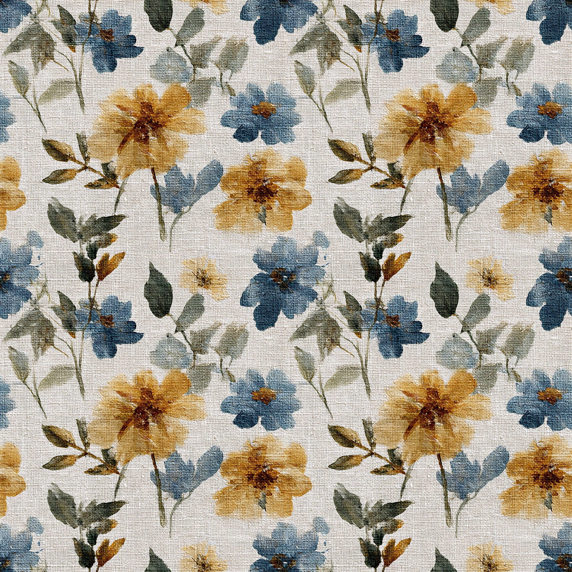 Blue and Orange Floral Fabric - Shop now at American Fabric Prints