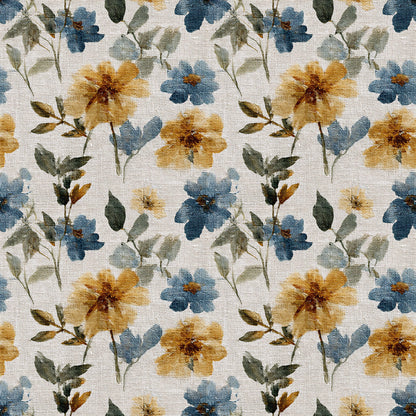 Blue and Orange Floral Fabric - Shop now at American Fabric Prints