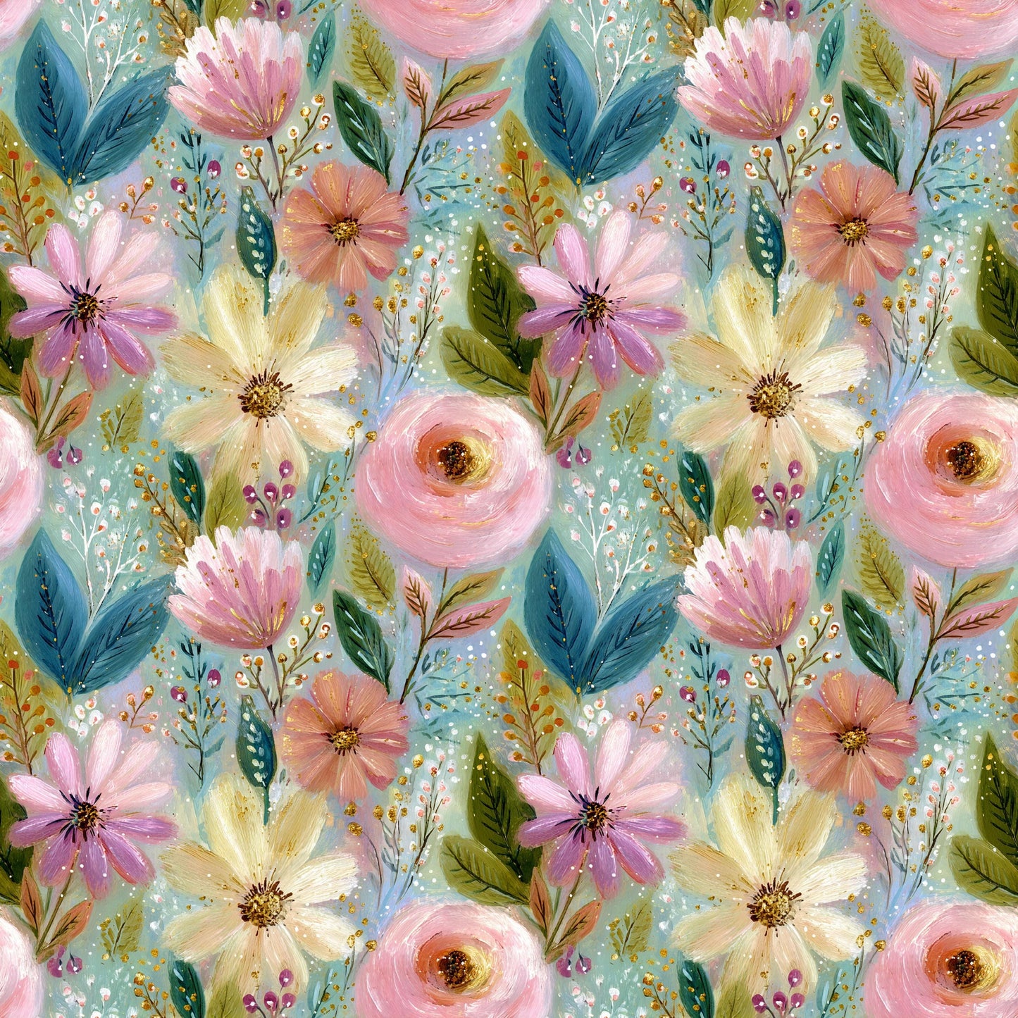 Boho Painted Flowers Fabric - Shop now at American Fabric Prints