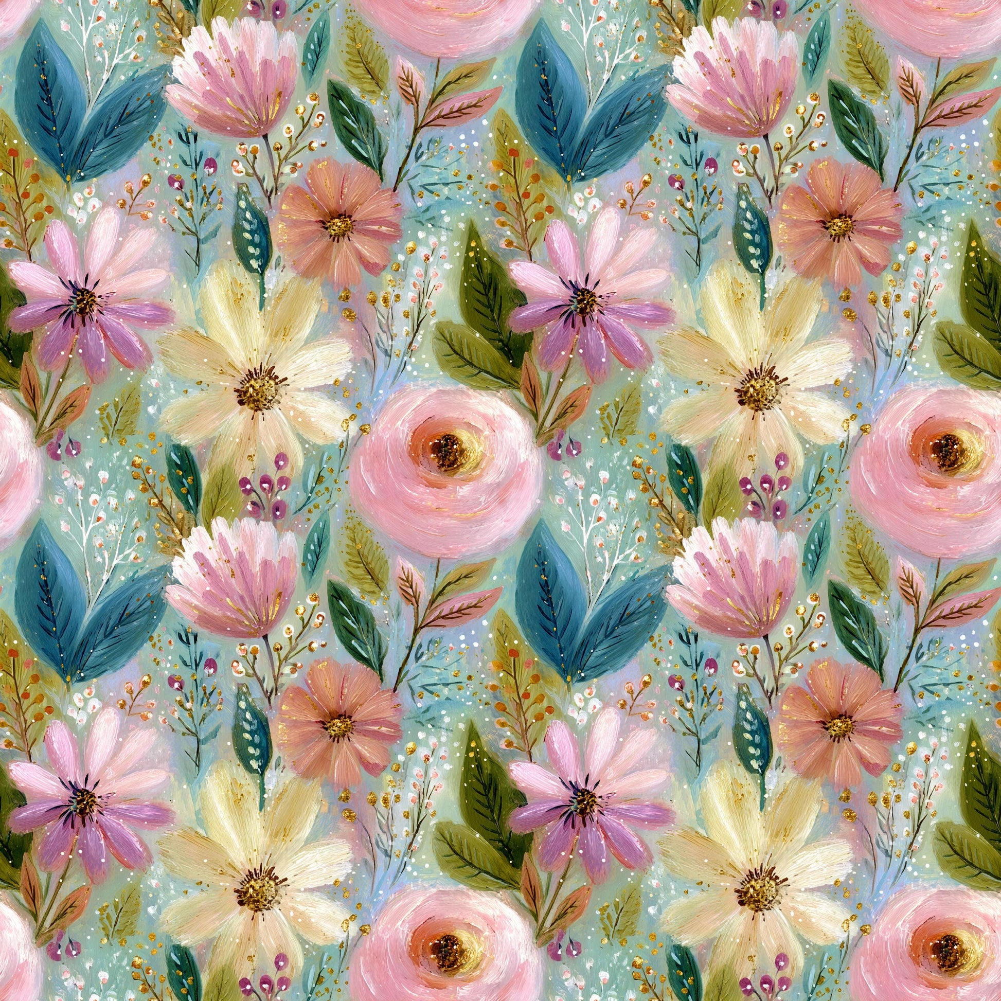 Boho Painted Flowers Fabric - Shop now at American Fabric Prints