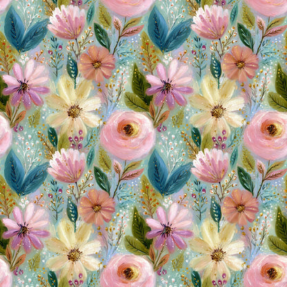 Boho Painted Flowers Fabric - Shop now at American Fabric Prints