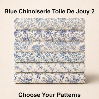 Blue Chinoiserie Toile De Jouy 2 Fabric Bundle Set - Shop now at American Fabric Prints
