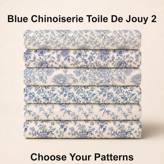 Blue Chinoiserie Toile De Jouy 2 Fabric Bundle Set - Shop now at American Fabric Prints