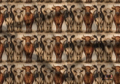 Primitive Folk Art Cattle Fabric - Shop now at American Fabric Prints