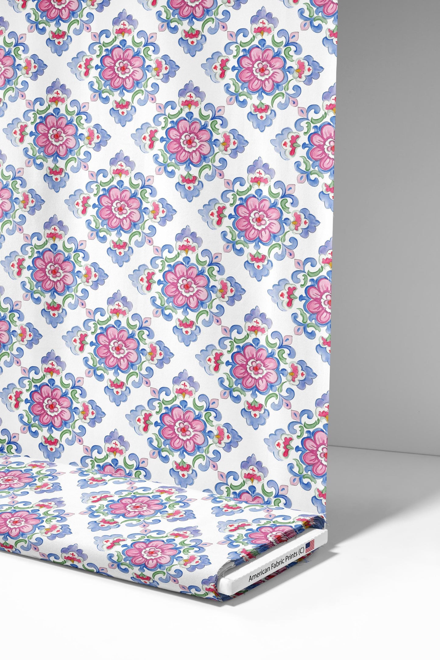 Pink and Purple Watercolor Tile Fabric - Shop now at American Fabric Prints