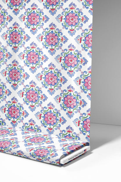 Pink and Purple Watercolor Tile Fabric - Shop now at American Fabric Prints