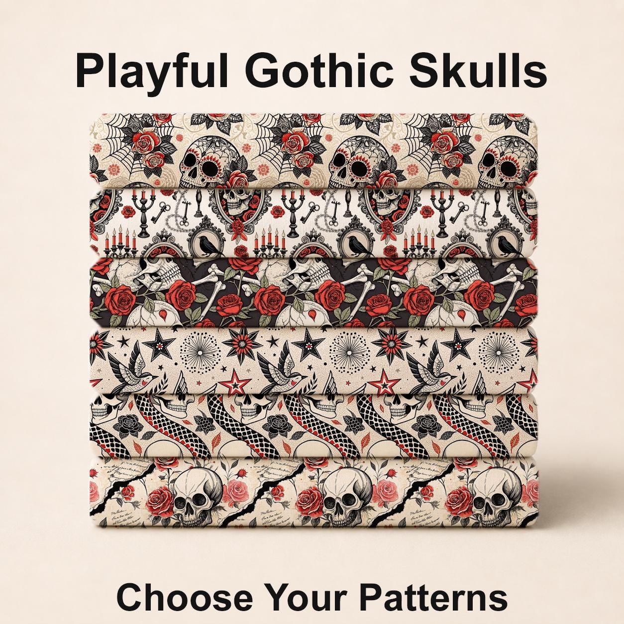 Playful Gothic Skulls Fabric Bundle Set - Shop now at American Fabric Prints