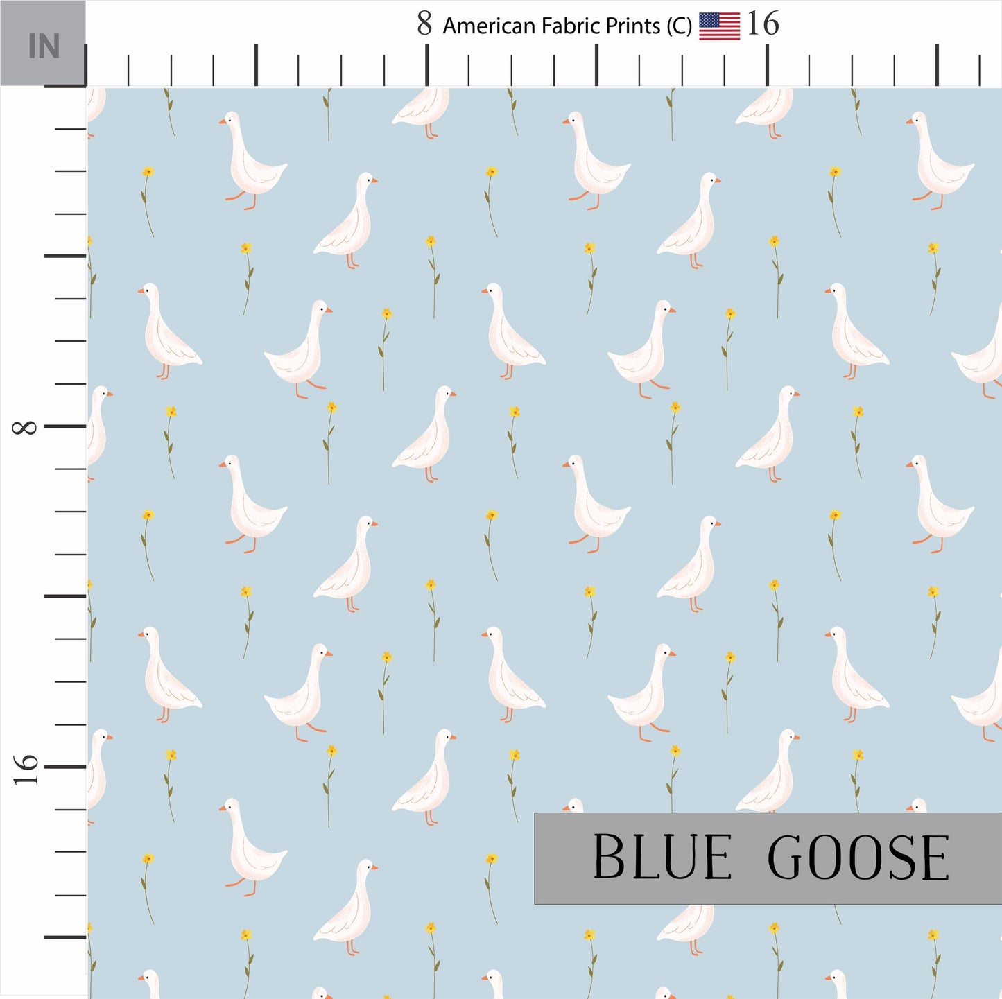 Goose Cotton Quilt Fabric | Yellow Floral | Blue Background | Made in the USA | American Fabric Prints