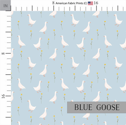 Goose Cotton Quilt Fabric | Yellow Floral | Blue Background | Made in the USA | American Fabric Prints