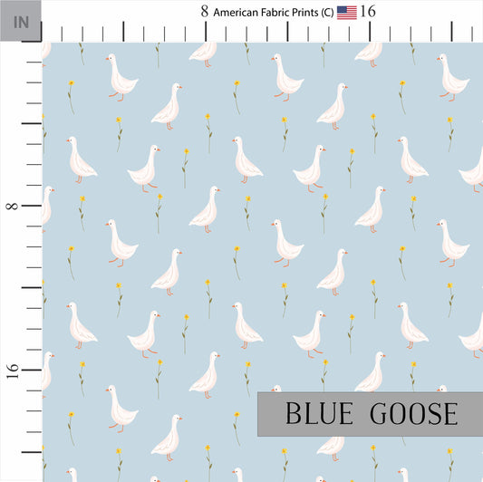 Goose Cotton Quilt Fabric | Yellow Floral | Blue Background | Made in the USA | American Fabric Prints