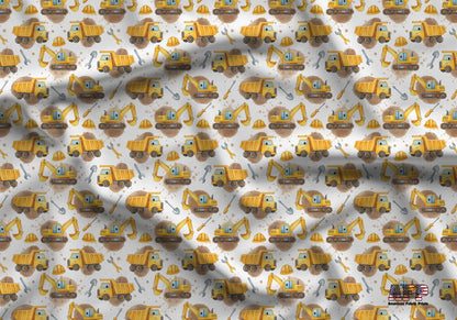 Construction Trucks Fabric - Shop now at American Fabric Prints