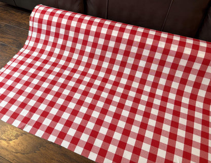Checkered Red and White Plaid Fabric. Perfect for Picnic Table Coverings and so much more! Shop now at American Fabric Prints.
