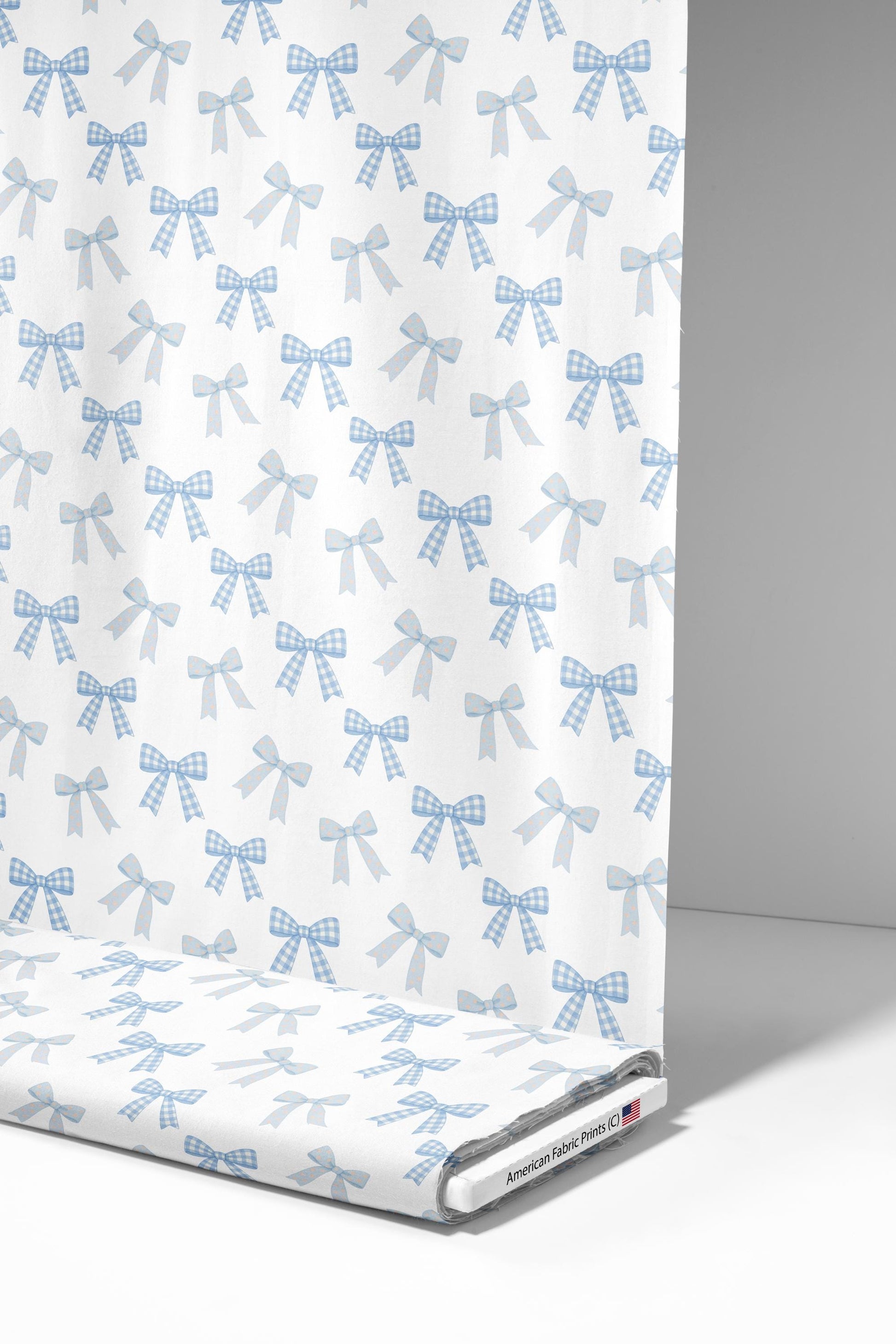 Blue Gingham Bows Fabric - Shop now at American Fabric Prints