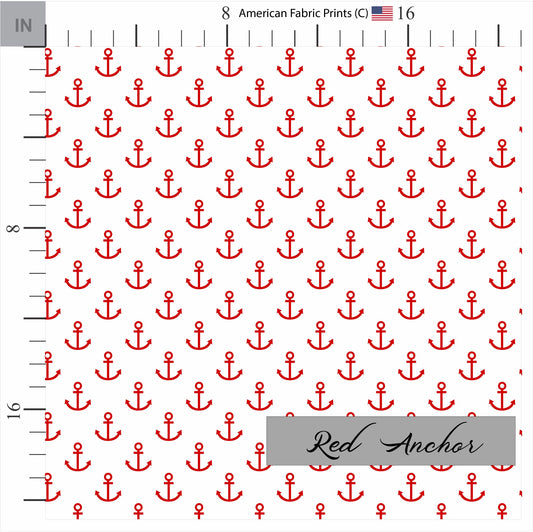 Red Nautical Anchor Quilt Fabric | Premium Cotton Quilt Fabric | Nautical Pattern | Made in the USA | American Fabric Prints | Navy Quilt