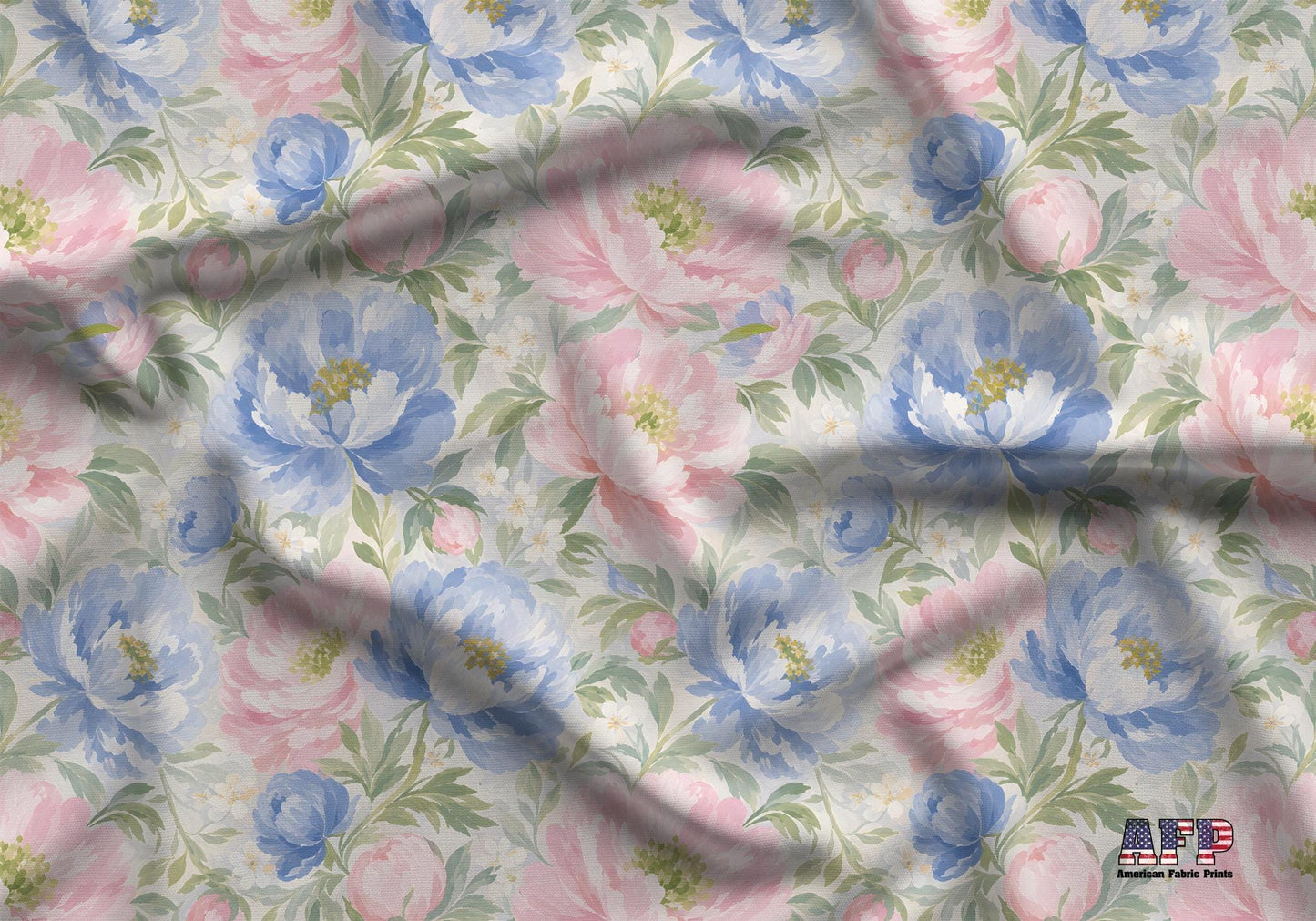 Pink and Blue Pastel Floral Fabric - Shop now at American Fabric Prints