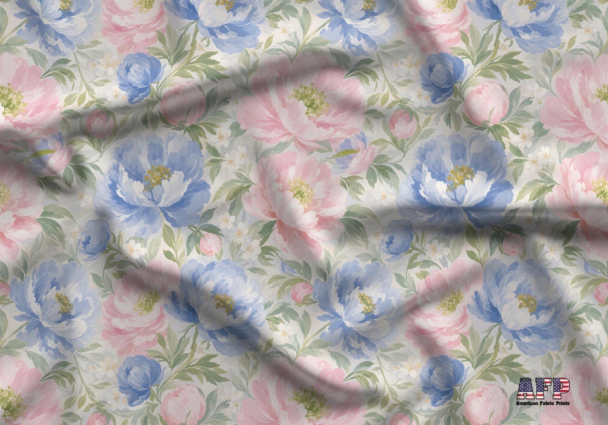 Pink and Blue Pastel Floral Fabric - Shop now at American Fabric Prints