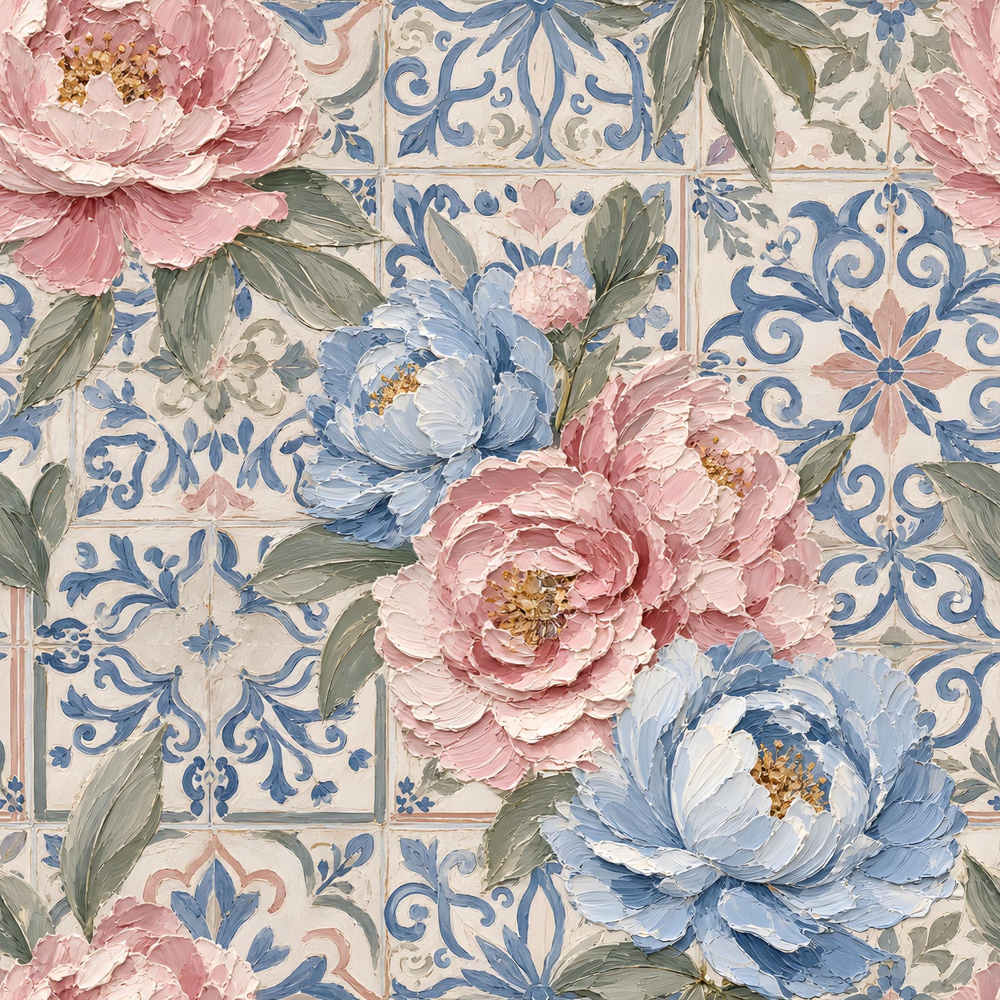 Painted Pink Peony Tiles Fabric - Shop now at American Fabric Prints