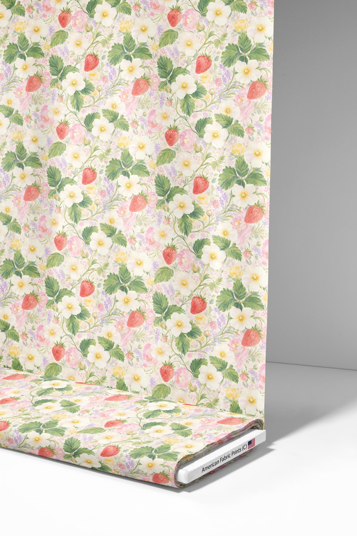 Strawberries and Floral Fabric - Shop now at American Fabric Prints