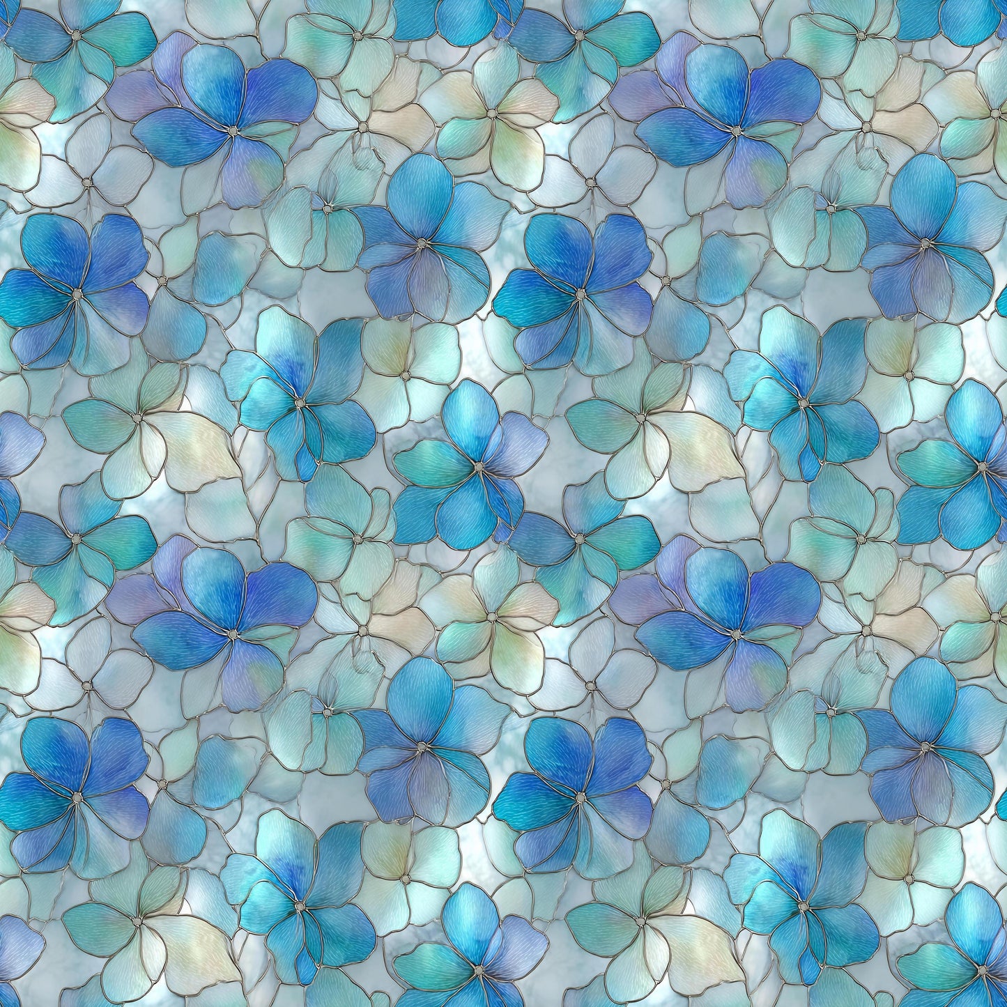 Stain Glass Blue Florals Fabric - Shop now at American Fabric Prints