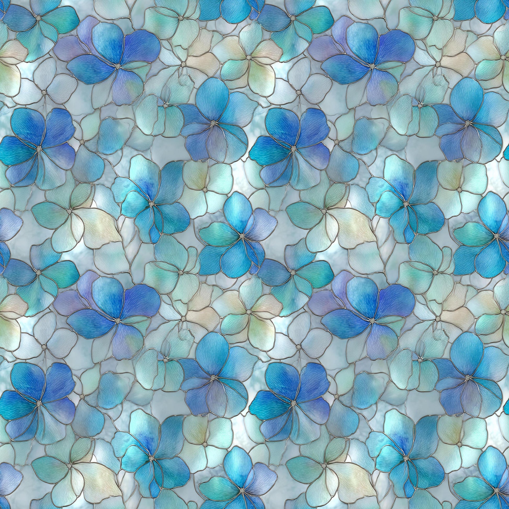 Stain Glass Blue Florals Fabric - Shop now at American Fabric Prints