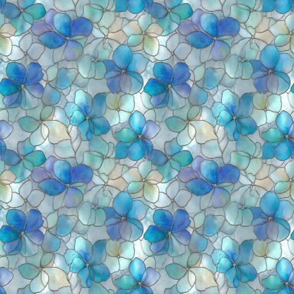 Stain Glass Blue Florals Fabric - Shop now at American Fabric Prints