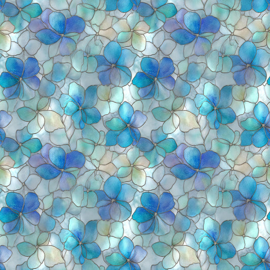 Stain Glass Blue Florals Fabric - Shop now at American Fabric Prints