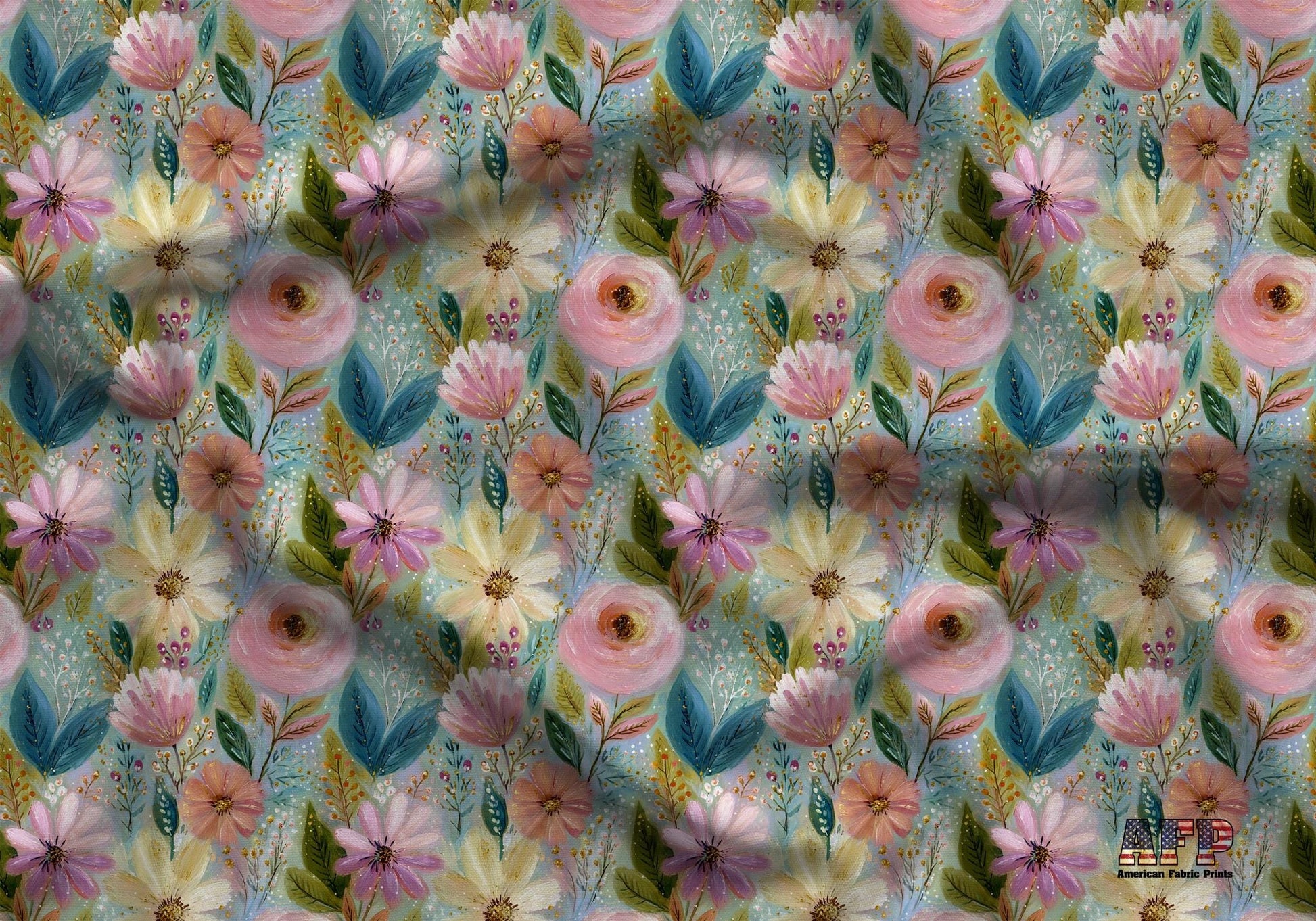 Boho Painted Flowers Fabric - Shop now at American Fabric Prints