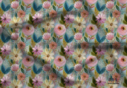 Boho Painted Flowers Fabric - Shop now at American Fabric Prints