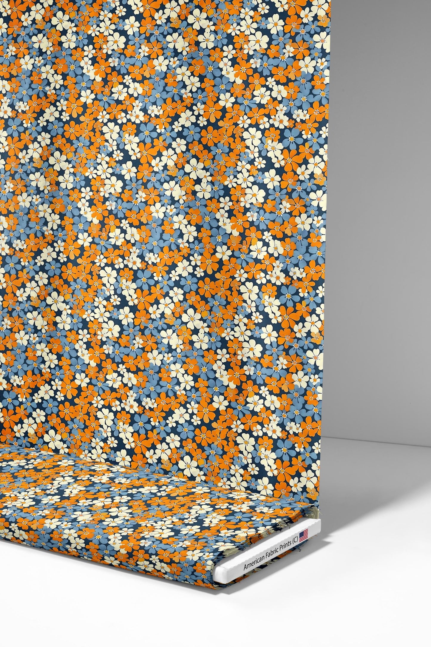 Orange and Blue Floral Fabric | Premium Cotton Quilt Fabric | Fall Flower Pattern | Summer Craft | Made in America | American Fabric Prints