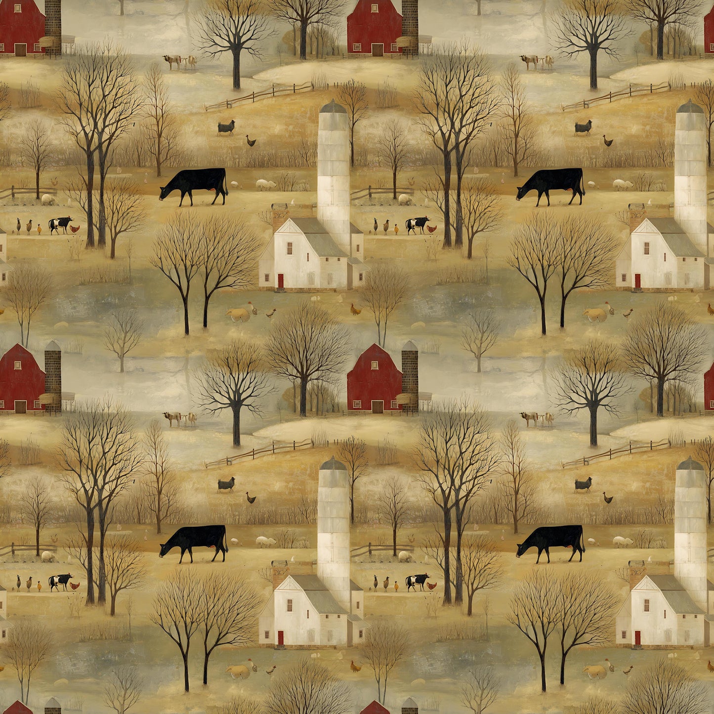 Nostalgic Farm With Cows Fabric - Shop now at American Fabric Prints