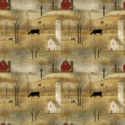 Nostalgic Farm With Cows Fabric - Shop now at American Fabric Prints