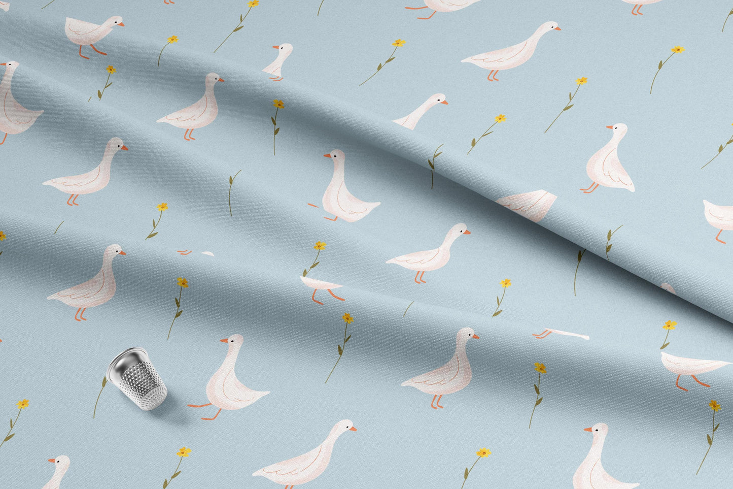 Goose Cotton Quilt Fabric | Yellow Floral | Blue Background | Made in the USA | American Fabric Prints