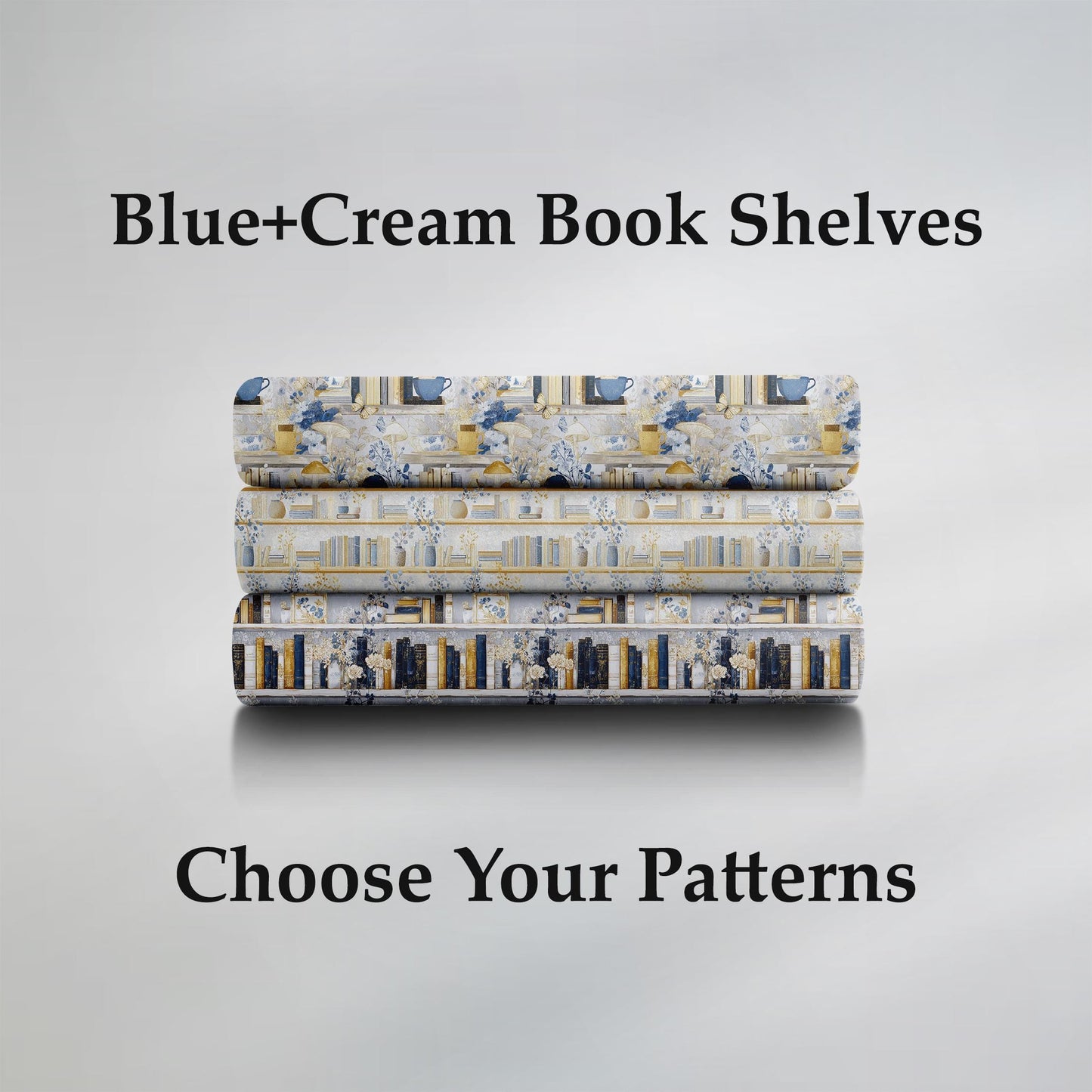 Blue+Cream Book Shelves Fabric Bundle Set - Shop now at American Fabric Prints