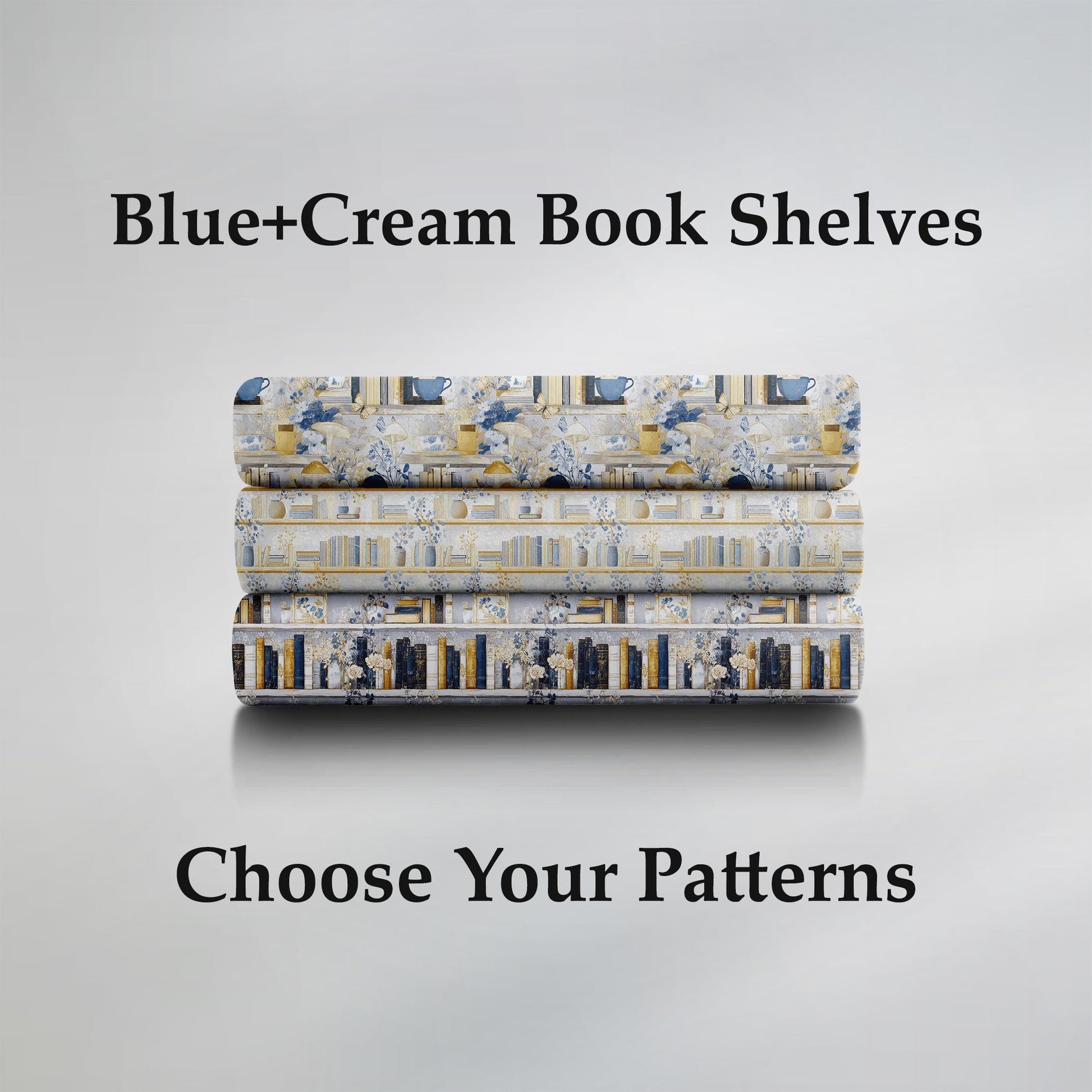 Blue+Cream Book Shelves Fabric Bundle Set - Shop now at American Fabric Prints