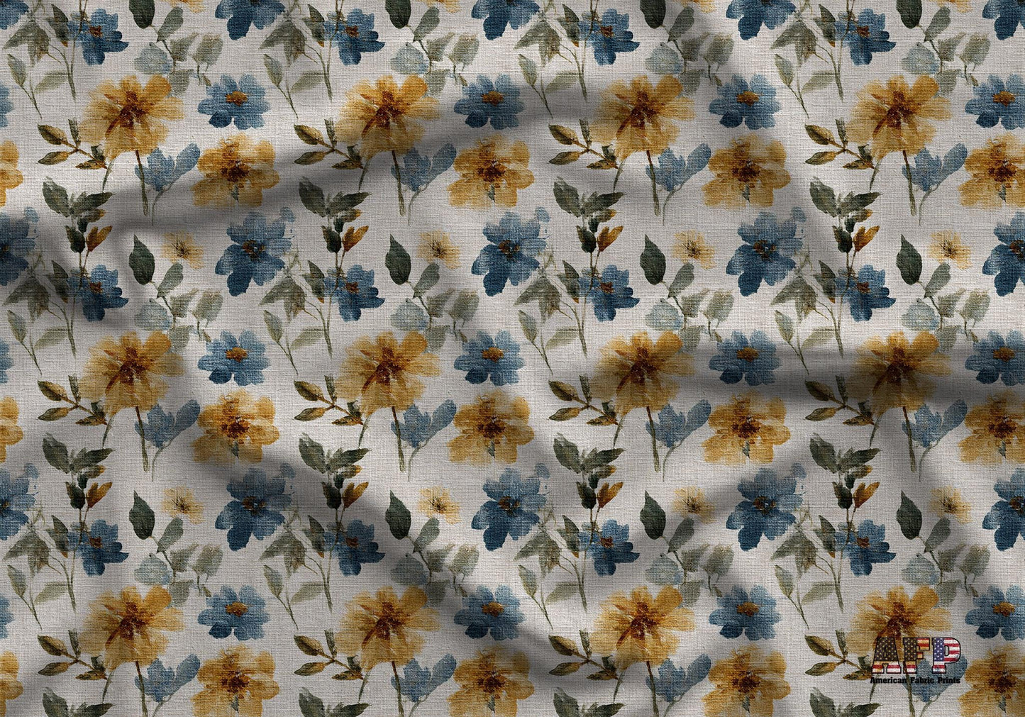 Blue and Orange Floral Fabric - Shop now at American Fabric Prints